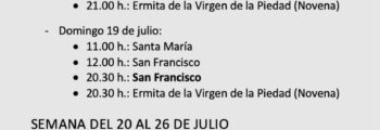Horario de misas 17 al 26 de julio